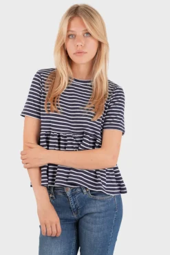 "Striped peplum" top navy