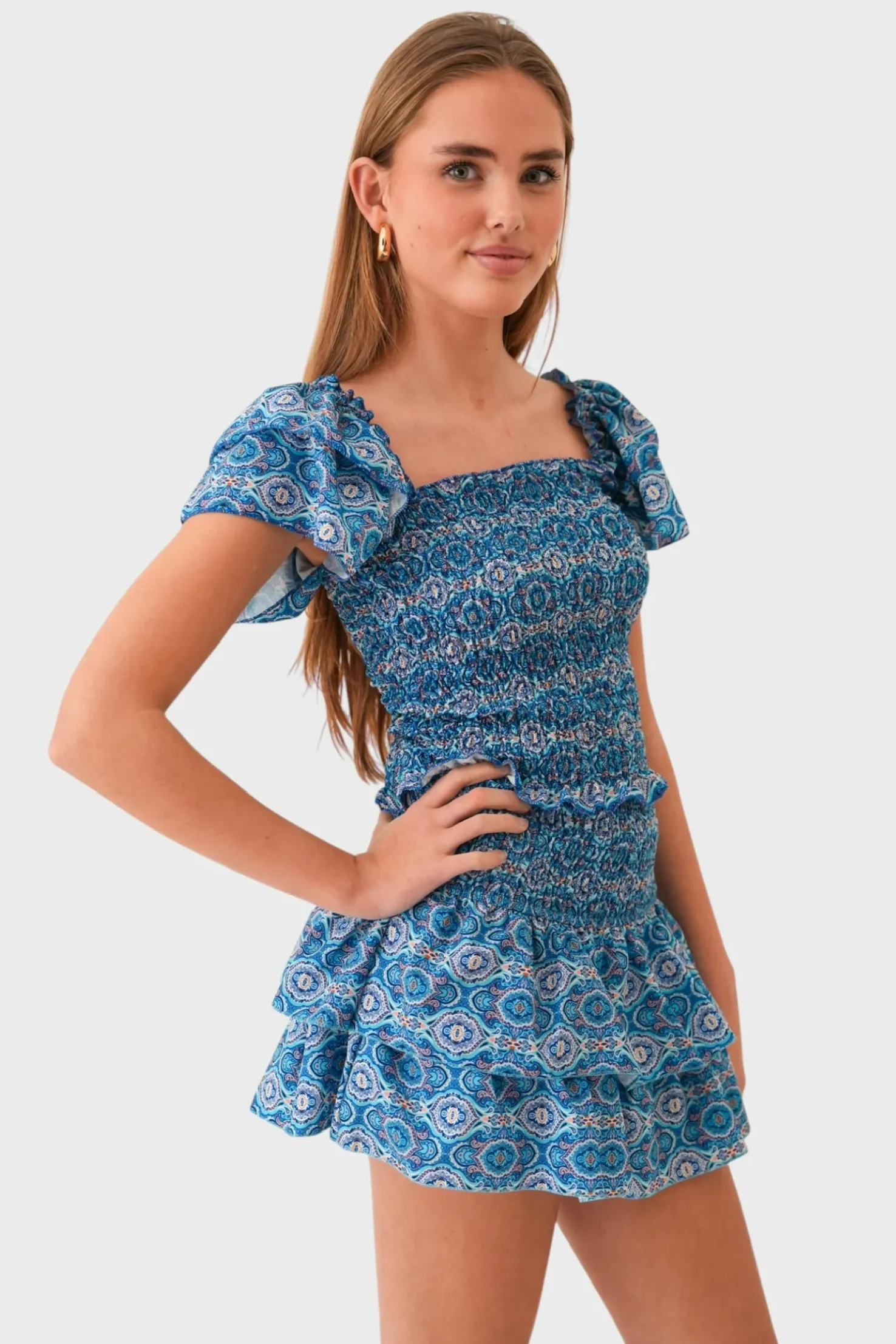 "Tulum" ruffle top blue
